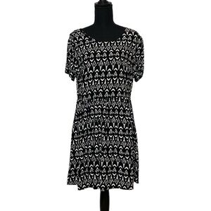 Divided Black White Pattern Mini Dress 14